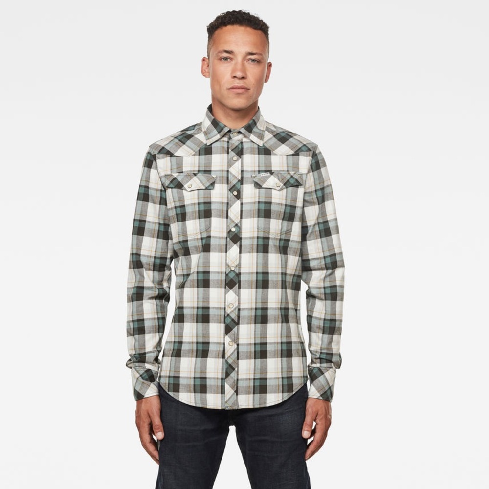 G-Star Raw Western Plaid Shirt Mens M Pearl Snap Jungle Jacob Check Cowboy Rodeo